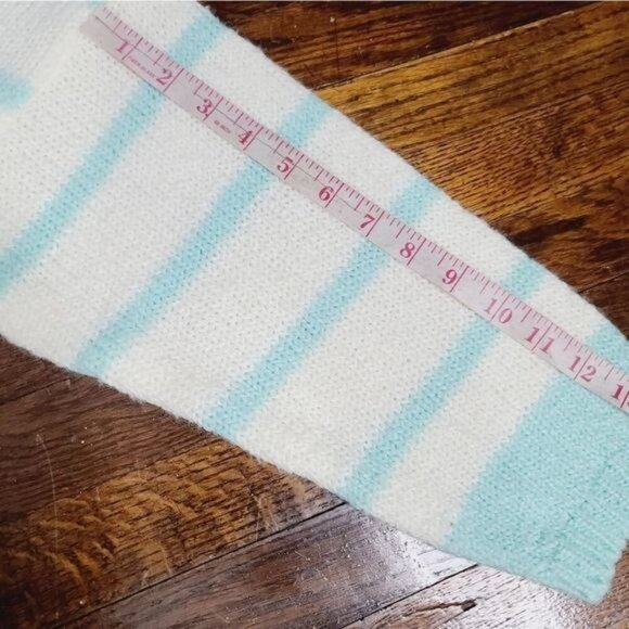 Vintage 80s Pastel Blue White Striped Chunky Cozy Mock Neck Sweater - Picture 10 of 12